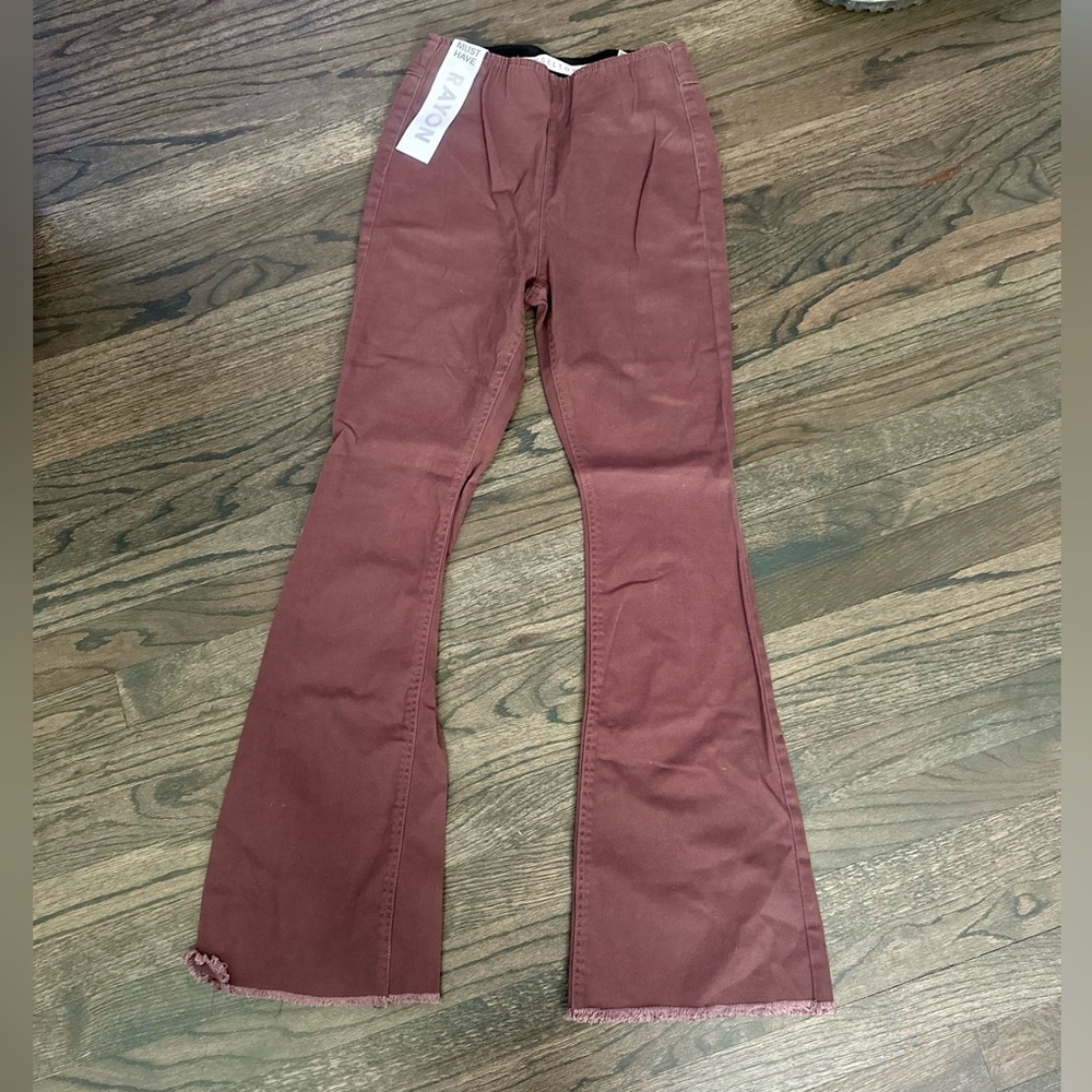 Brown wide leg jeans with adjustable waist, Size 1